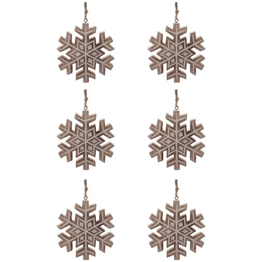 Melrose 6.5" Wooden Snowflake Ornaments, 6ct.